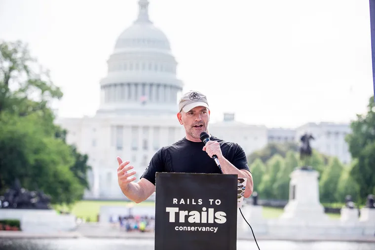 Sean Gobin speaking at the Rails to Trails event