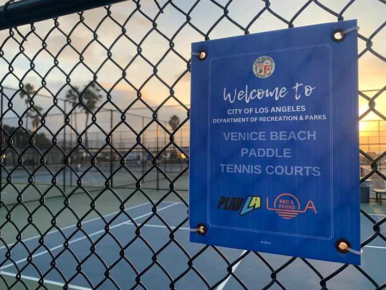 Venice beach paddle tennis court at sunset