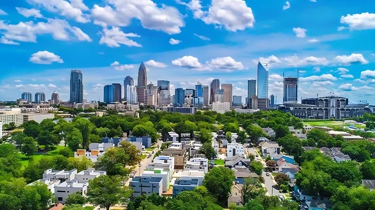 A view of the Charlotte North Carolina skyline.