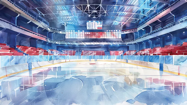 Watercolor illustration of a hockey rink